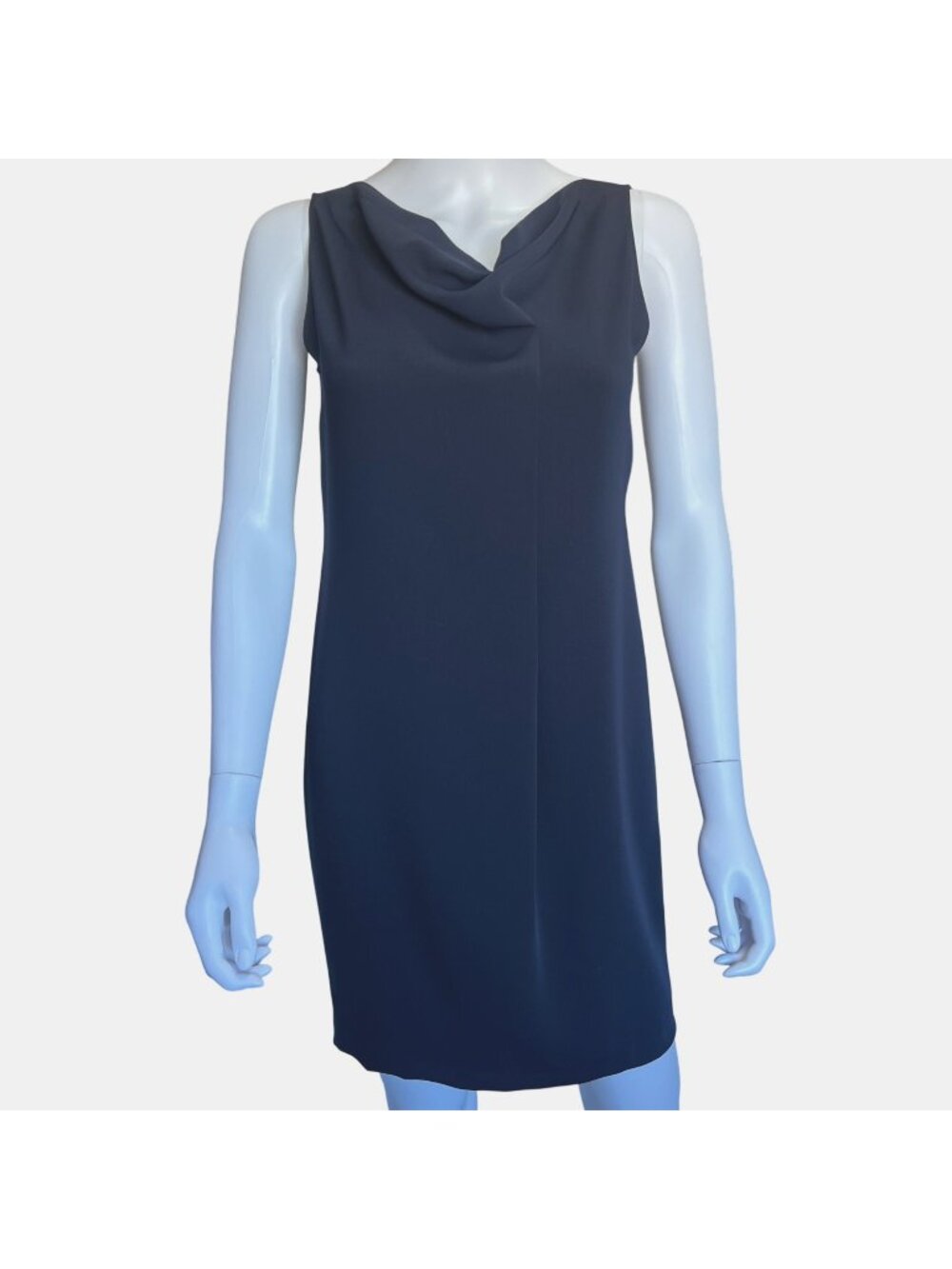 Tahari Sleeveless Cowl Neck Sheath Dress Womens 2 Navy Blue Polyester Stylish